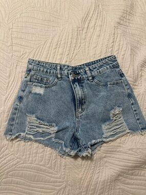 SHEIN Light Blue Distressed Denim Jean Shorts